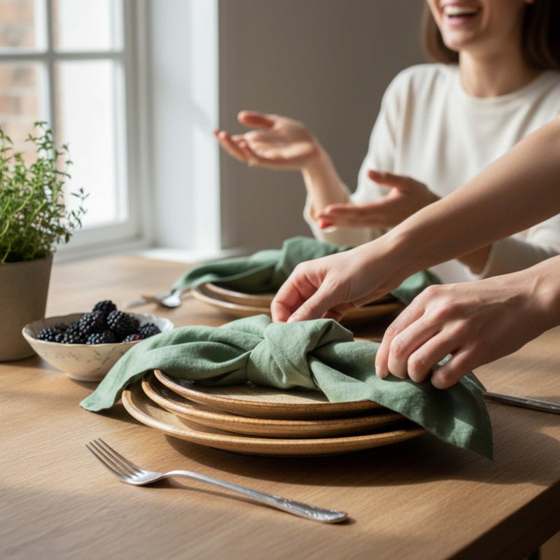 Eight Owls Linen Napkins â€“100% French Flax â€“ Stonewashed Pure Linen Cloth Napkins - Size 18 Inch x 18 Inch â€“ Set of 4 (Soft Rustic Green) - Image 3